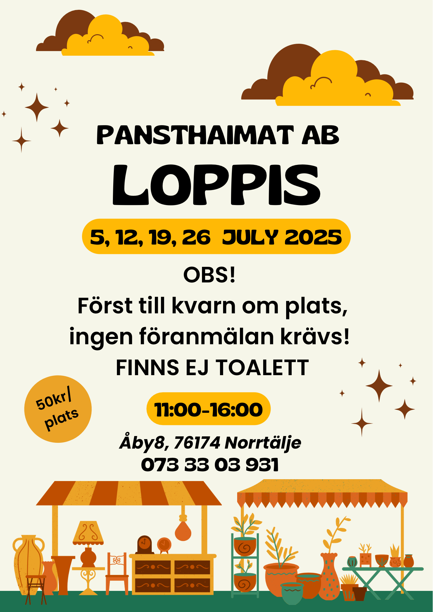Yellow and brown modern illustrative pop up market poster